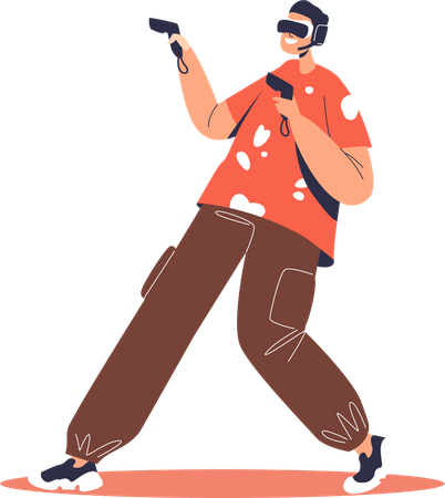 Active boy gaming wearing virtual reality glasses  Illustration