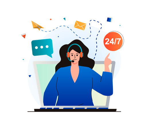 Active customer care service available 24-7  Illustration