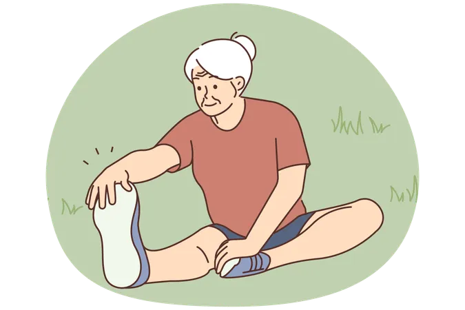 Active elderly woman training in park  Illustration