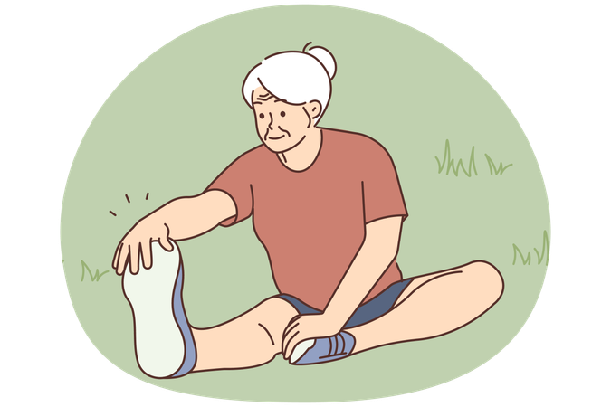 Active elderly woman training in park  Illustration