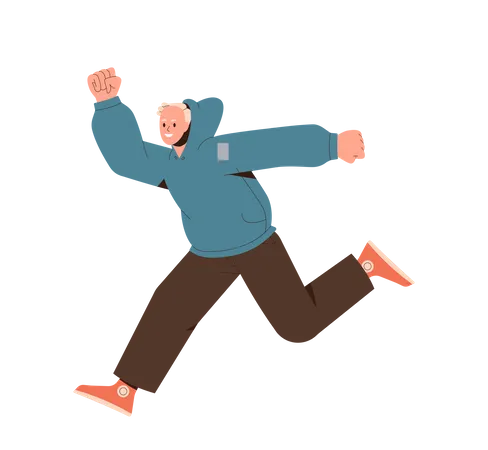 Active Happy Man Jumping In Air Illustration