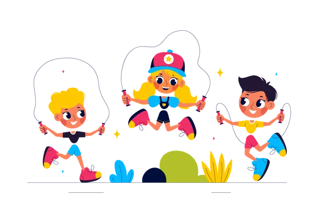 Active kids jumping on rope  Illustration