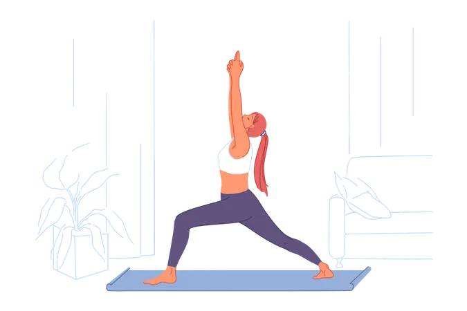 Sport Exercises Yoga Practice Active Lifestyle Concept Young Woman Doing Gymnastics On Mat Athletic Training Fitness Gym Workout Good Stretch And Health Signs Simple Flat Vector Illustration