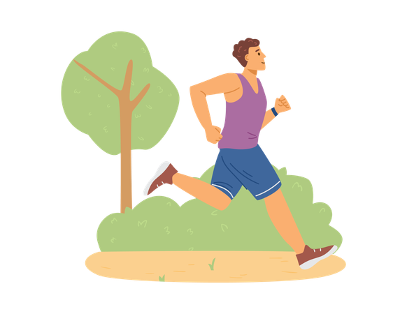 Active man in sportswear running marathon or runner athlete training in park  Illustration