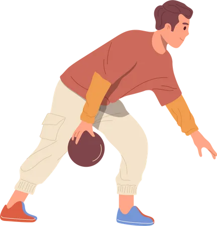 Active man playing bowling enjoying indoor activity at game club  Illustration