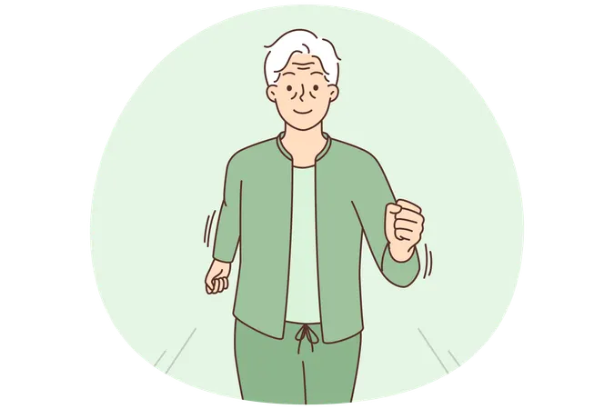 Active mature grandfather in sportswear jogging outdoor follow healthy lifestyle  Illustration