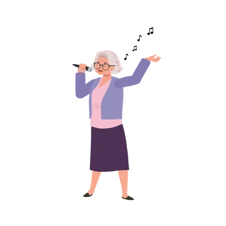 Active Senior Citizen Enjoying Expressive Karaoke  Illustration