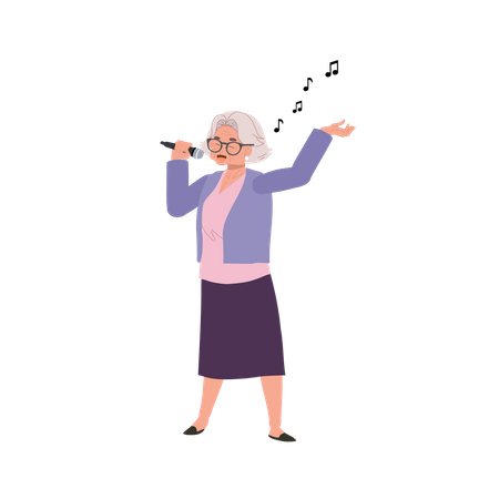 Active Senior Citizen Enjoying Expressive Karaoke  Illustration