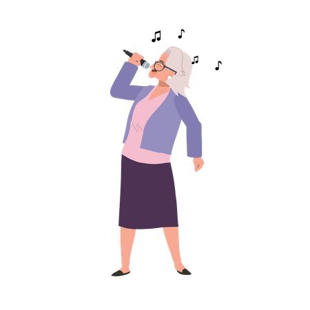Active Senior Citizen Enjoys Expressive Karaoke  Illustration