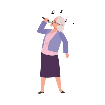 Active Senior Citizen Enjoys Expressive Karaoke  Illustration