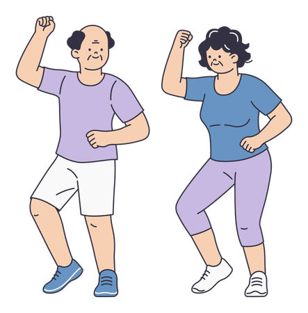 Active Senior Couple Enjoying Zumba Cardio Dance Workout  Illustration