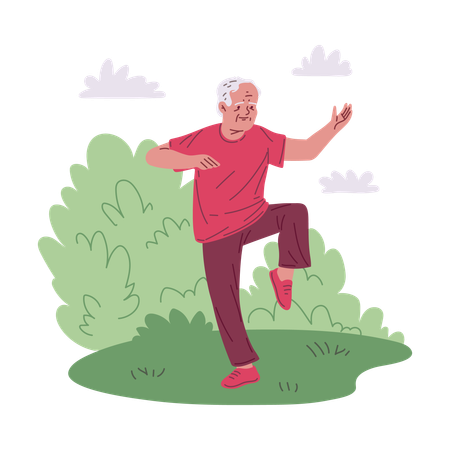 Active senior doing Tai Chi practice  Illustration