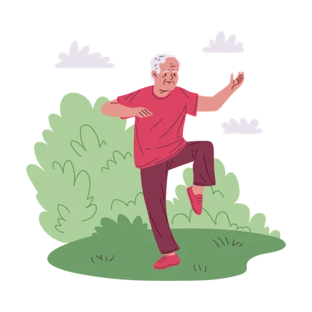 Active senior doing Tai Chi practice  Illustration