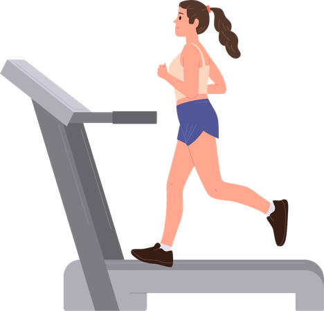 Active sportswoman training on treadmill machine  Illustration