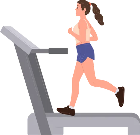 Active sportswoman training on treadmill machine  Illustration