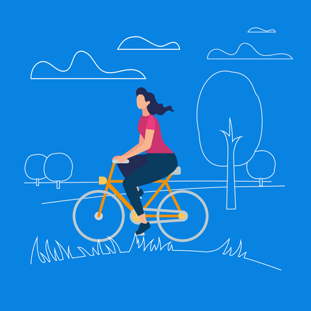 Active Stylish Girl Enjoying Bicycle Ride Open Air  Illustration