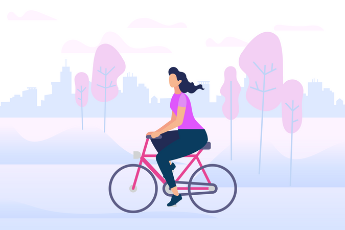 Active Stylish Girl Enjoying Bike Ride Open Air  Illustration