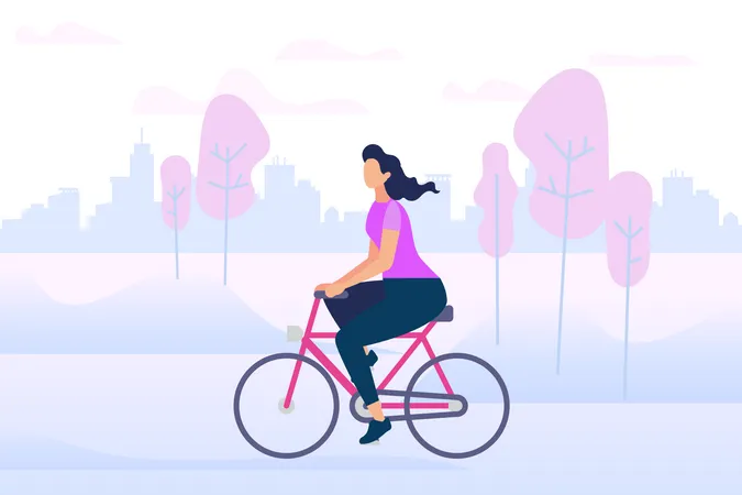 Active Stylish Girl Enjoying Bike Ride Open Air Illustration