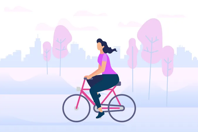 Active Stylish Girl Enjoying Bike Ride Open Air  Illustration