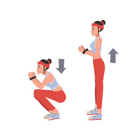 Active woman in sportswear performing squat for fitness and health  Illustration