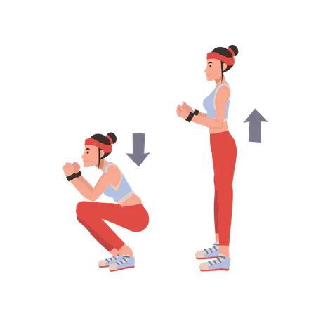 Active woman in sportswear performing squat for fitness and health  Illustration