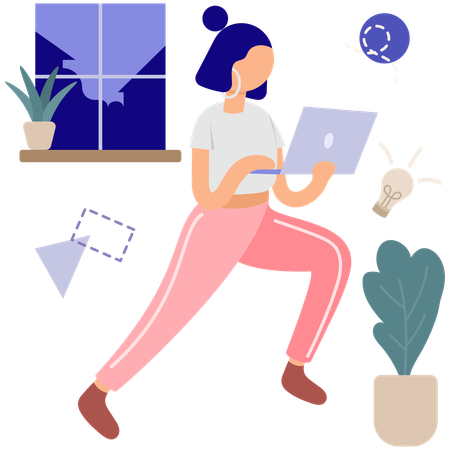 Active Woman Working on Laptop  Illustration