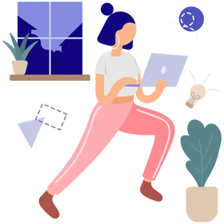 Active Woman Working on Laptop  Illustration
