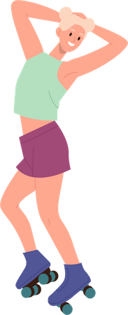 Active young woman character roller skating  Illustration