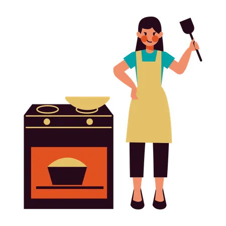 Actividad de ama de casa cocinando  Ilustración