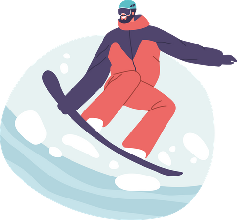 Actividad de snowboard en la estación de esquí de montaña.  Ilustración