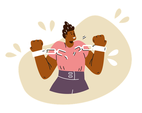 Activist with clenched fists breaks handcuff chain in solidarity against discrimination  Illustration