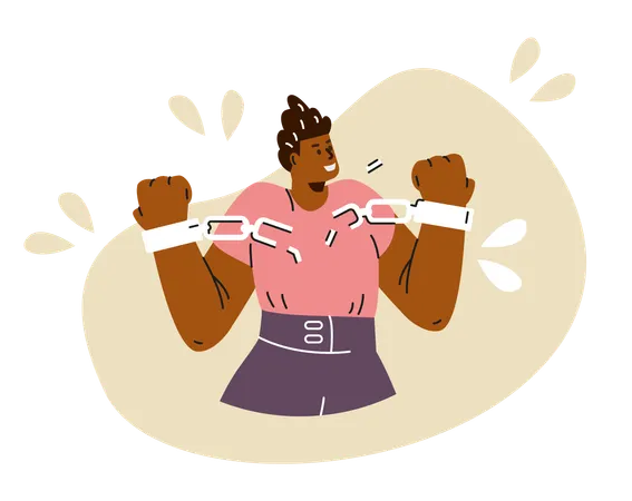 Activist with clenched fists breaks handcuff chain in solidarity against discrimination  Illustration