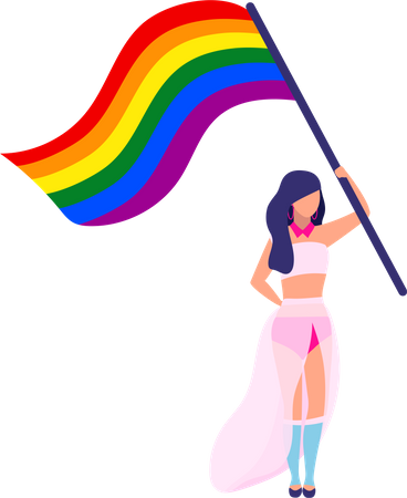 Activista de derechos LGBT con bandera arcoíris  Ilustración