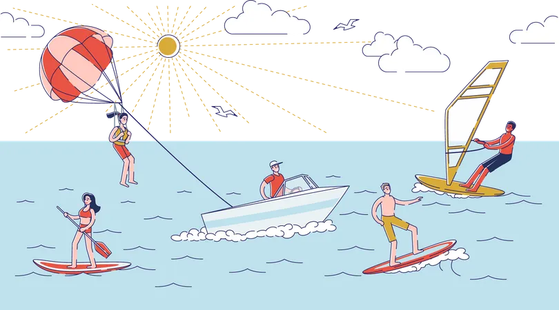 Activités nautiques en été  Illustration