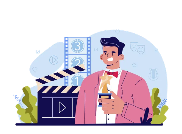 Actor And Actress Concept Theatrical Performer Or Movie Production Cast Member Acting Performance In Front Of Audience Or Camera Modern Creative Profession Vector Flat Illustration 일러스트레이션