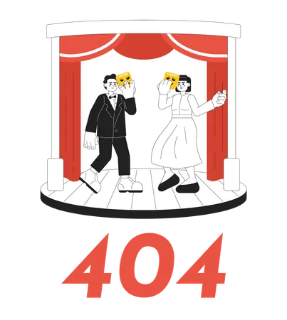 Actors on stage showing error 404 flash message  Illustration
