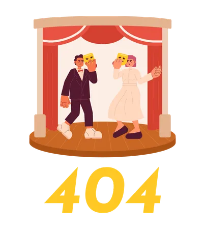 Actors on stage showing error 404 flash message  Illustration
