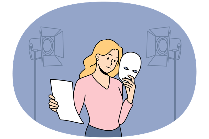 Actress with script rehearse on stage  Illustration