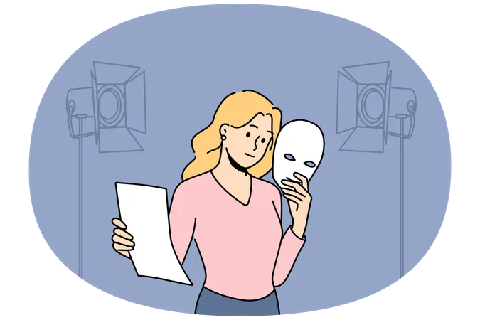 Actress with script rehearse on stage  Illustration