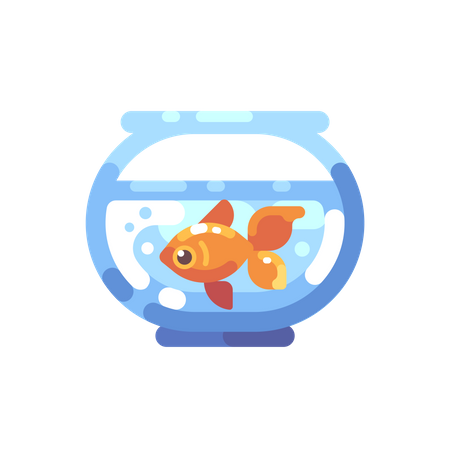 Acuario redondo con peces de colores.  Ilustración