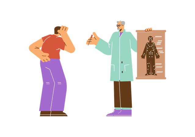 Acupuncture doctor explaining Acupuncture report to patient  Illustration