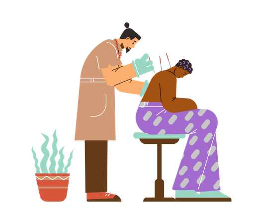 Acupuncture doctor giving Needle treatment to patient  Illustration
