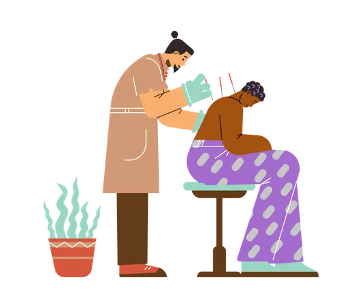 Acupuncture doctor giving Needle treatment to patient  Illustration