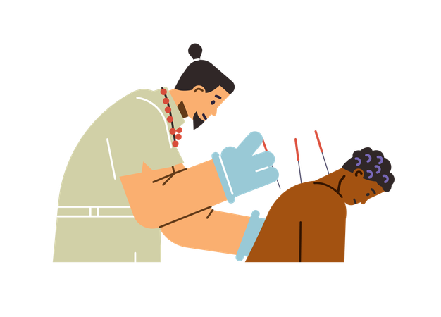 Acupuncture doctor giving needle treatment to patient  Illustration