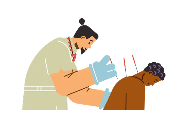 Acupuncture doctor giving needle treatment to patient  Illustration