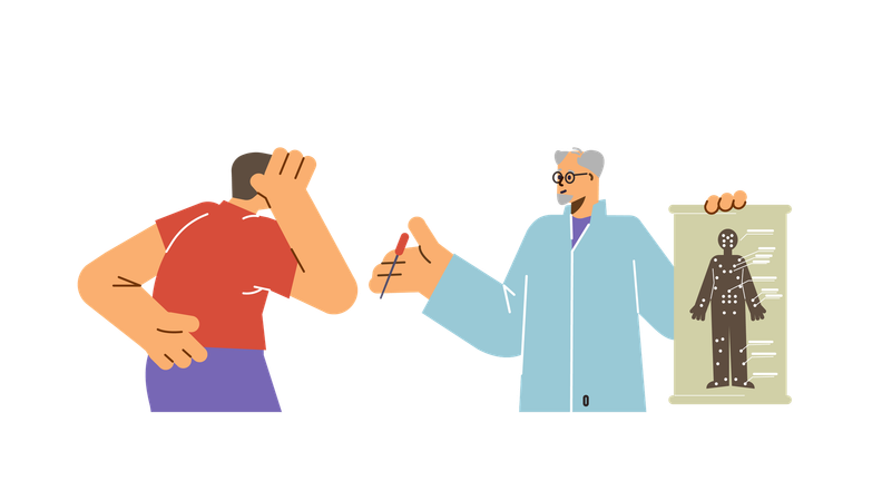 Acupuncture doctor showing Acupuncture report to patient  Illustration