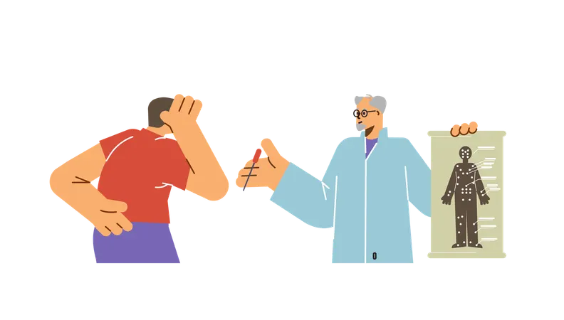 Acupuncture doctor showing Acupuncture report to patient  Illustration