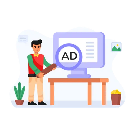 Person Doing Online Ad Search Flat Character Illustration Illustration