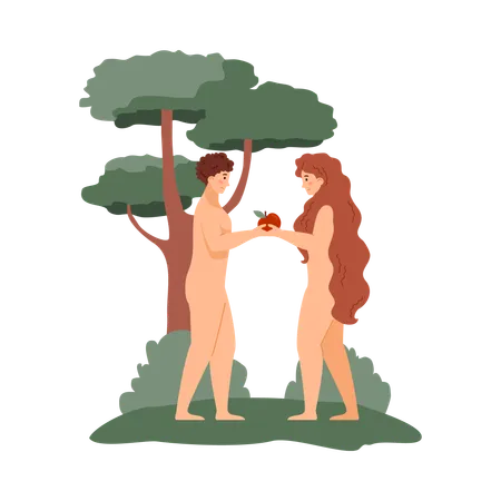 Adam und Eva im Paradies unter einem Baum  Illustration