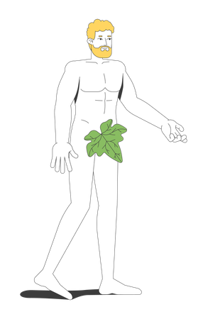 Adam with fig leaf from Eden garden  Illustration